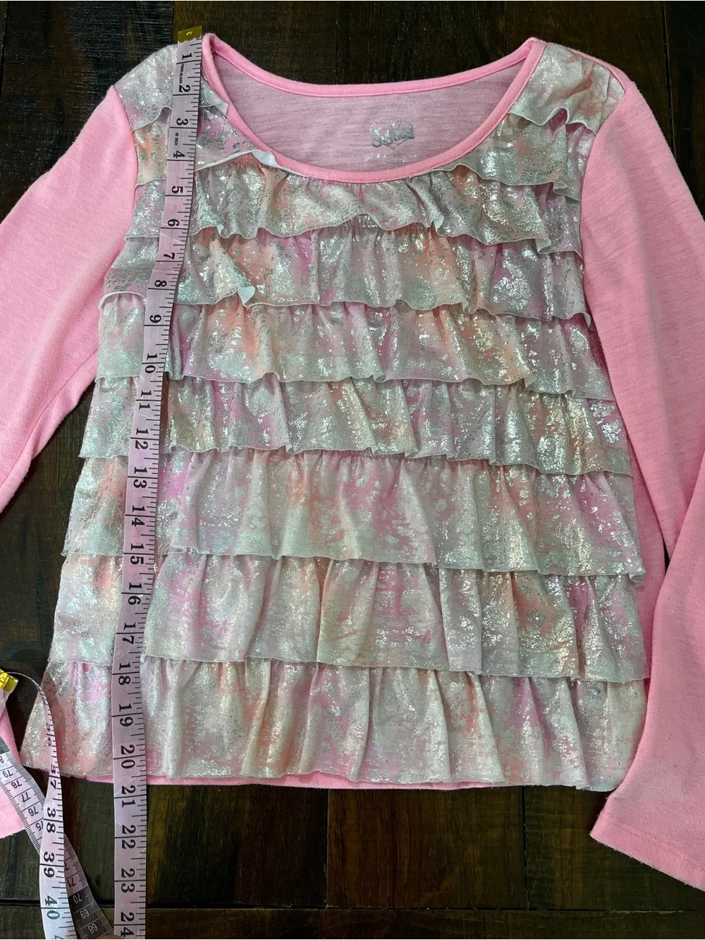 Y2K Justice Pink Ruffle Sparkle Long-Sleeve Top for Girls